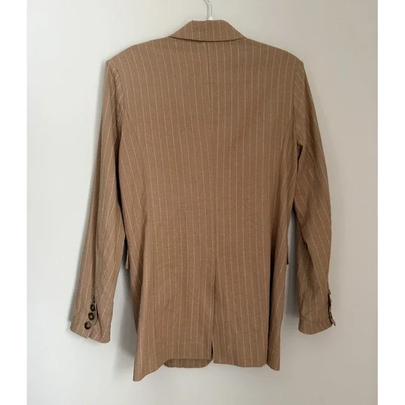 Nicholas Women US 8 Oversized Linen Blazer Charlee Camel Brown Tan Pinstripe